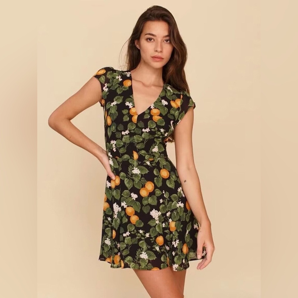 Floral Orange Black Dress by Reformation